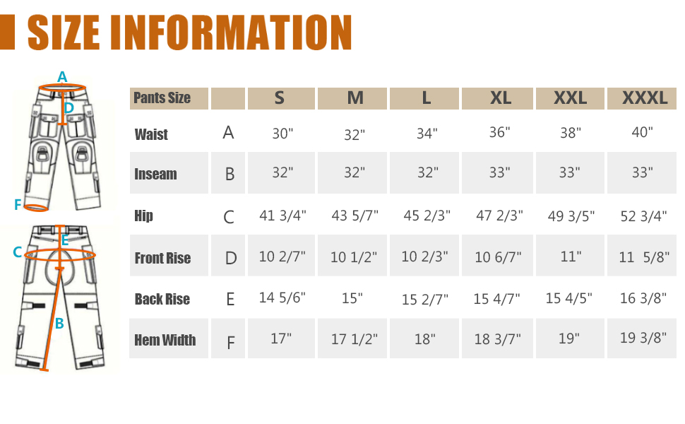 G3 COMBAT SIZE CHART