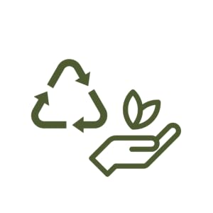 Recycling triangle icon with a hand holding a plant