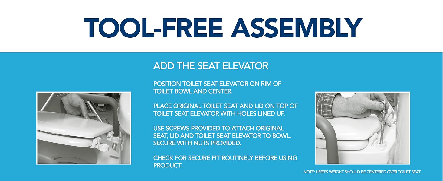 Elevated Toilet Riser with Removable Padded Handles, Easy On and Off, Support 250 lbs, White