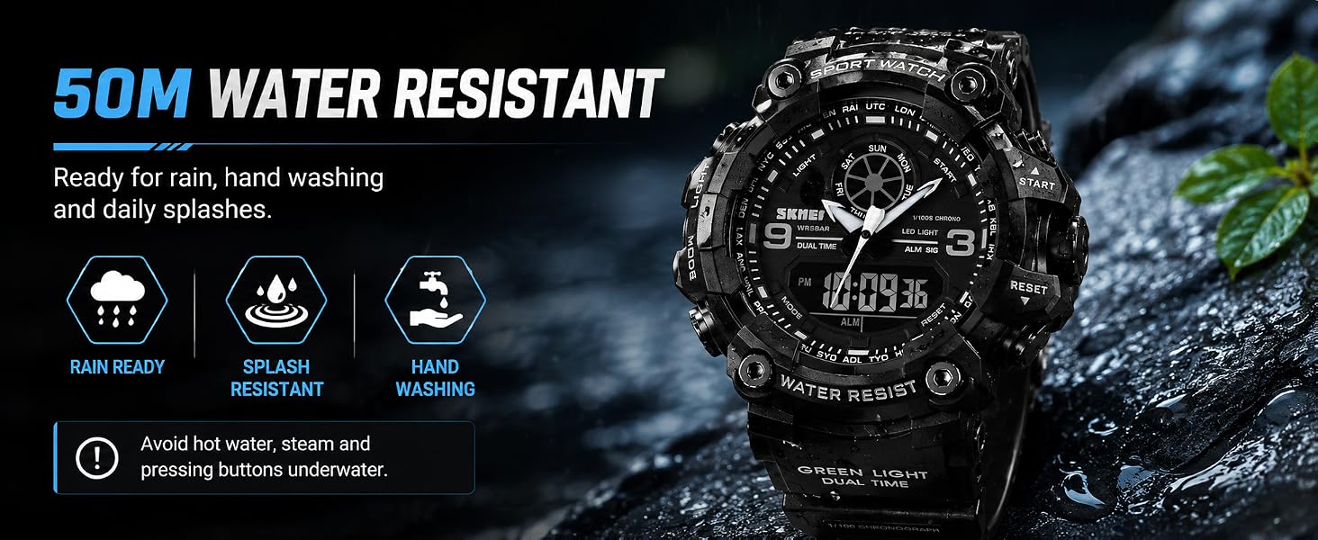 Mens Analog Digital Dual Display Sports Watches Military Multifunctional 50M Waterproof LED Watch
