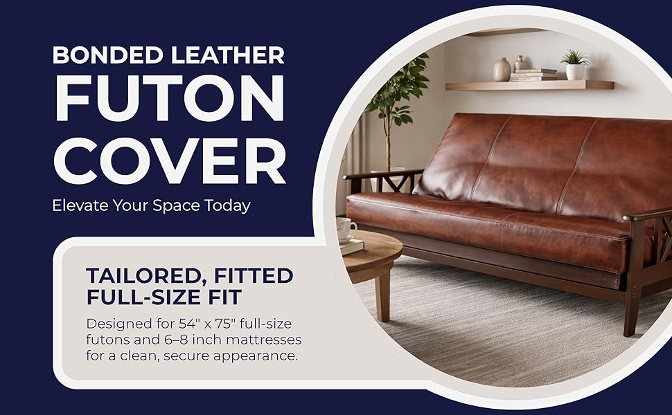full-size bonded medium brown leather futon cover