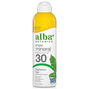 Alba Botanica Sheer Mineral Fragrance Free SPF30 Sunscreen Spray 5oz