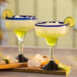NOVICA Handmade Set of 6 Hand Blown Margarita Glasses Stemmed Glassware Collection for Wine Drinks