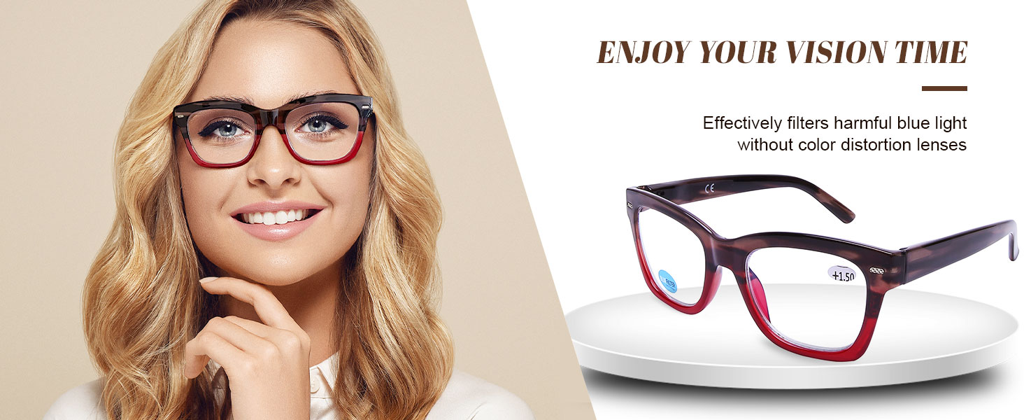 Reading Glasses Women Square Computer Readers 1.25 Stylish Designer Blue Light Block