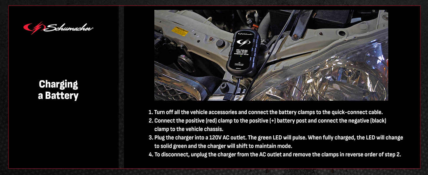 schumacher sc1278 12v battery maintainer charger for cars motorcycles atvs lawn equipment