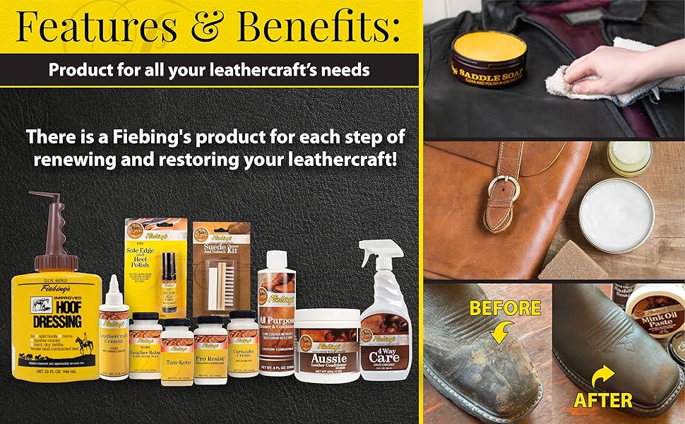 fiebing&amp;#39;s leather cleaner conditioner leathercraft shoe bag belt boot furniture horse care tack cork