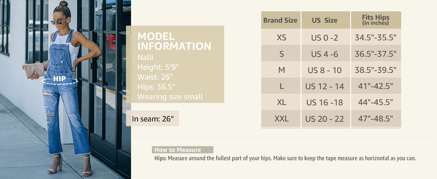 size chart of denim jumpsuits for women casual