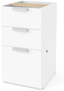 Bestar Pro-Concept Plus Add-On Pedestal with 3 Drawers, White | With 3 Drawers; 1 file drawer; for home office use; Engineered Wood construction