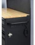 Husky 61 in. W 23 in. D 10-Drawer 1-Door Mobile Workbench with Solid Wood Top and Flip-Up Pegboard in Textured Black