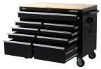 Workbench, Extra Deep 46 in. 9-Drawer Mobile, Wood, Black, 200 lb Load Capacity