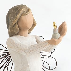 Close up detail of angel holding candle.