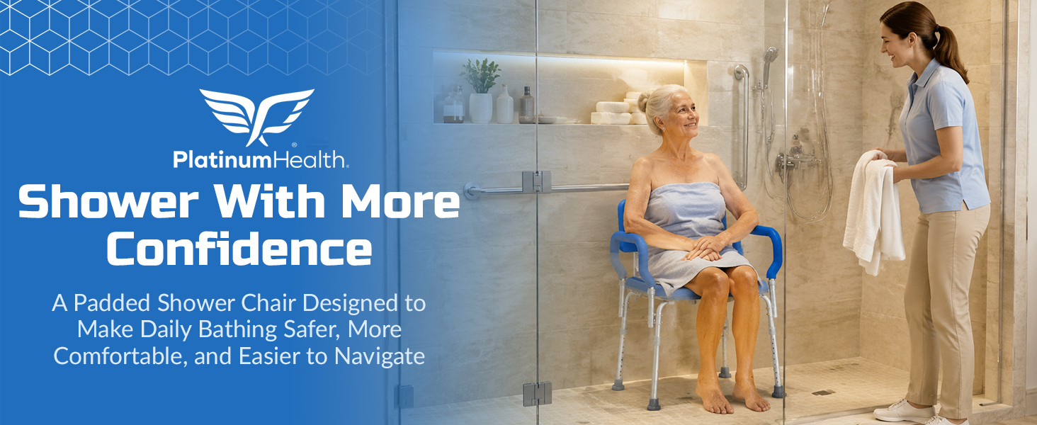Padded Shower Chair and Bath Chair with Armrests and Back, Comfortable Deluxe Shower Chair