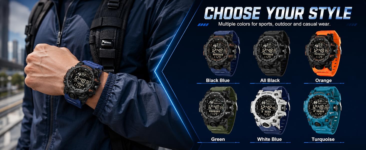 FANMIS Mens Military Multifunction Digital LED Watch