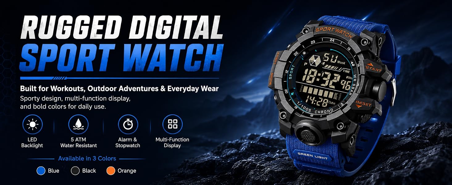 FANMIS Men&amp;amp;amp;#39;s Sports Watches Large Face Military 50M Waterproof Digital Watch