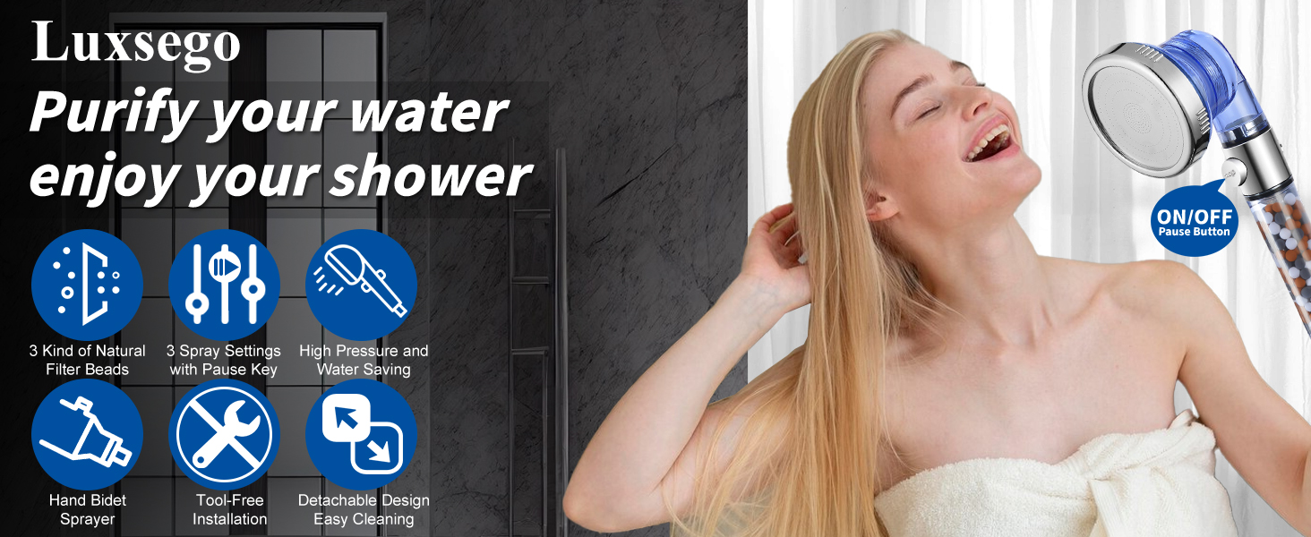 Luxsego Filtered Showerhead - Purify your water, enjoy your shower!