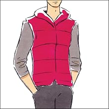 fashion illustration of a man wearing a red puffer vest