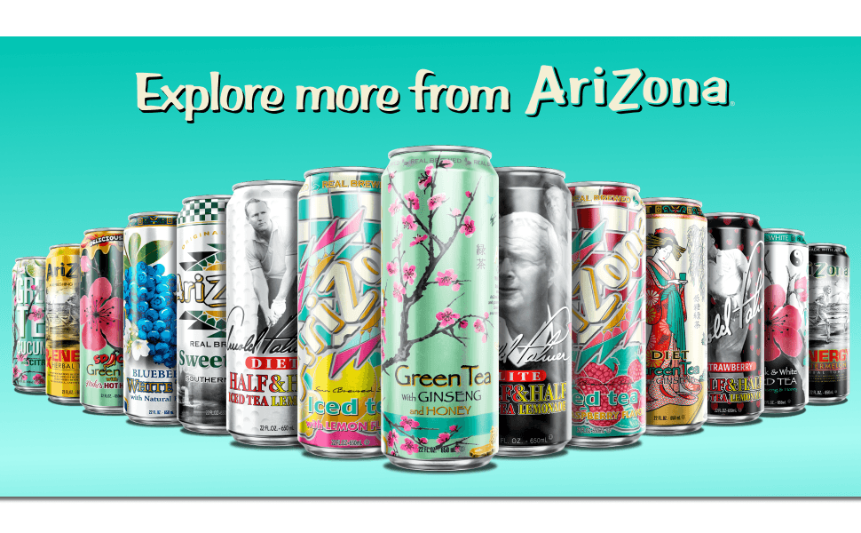 Teal backround with AriZona cans in the order of a triangle titles Explore more from AriZona