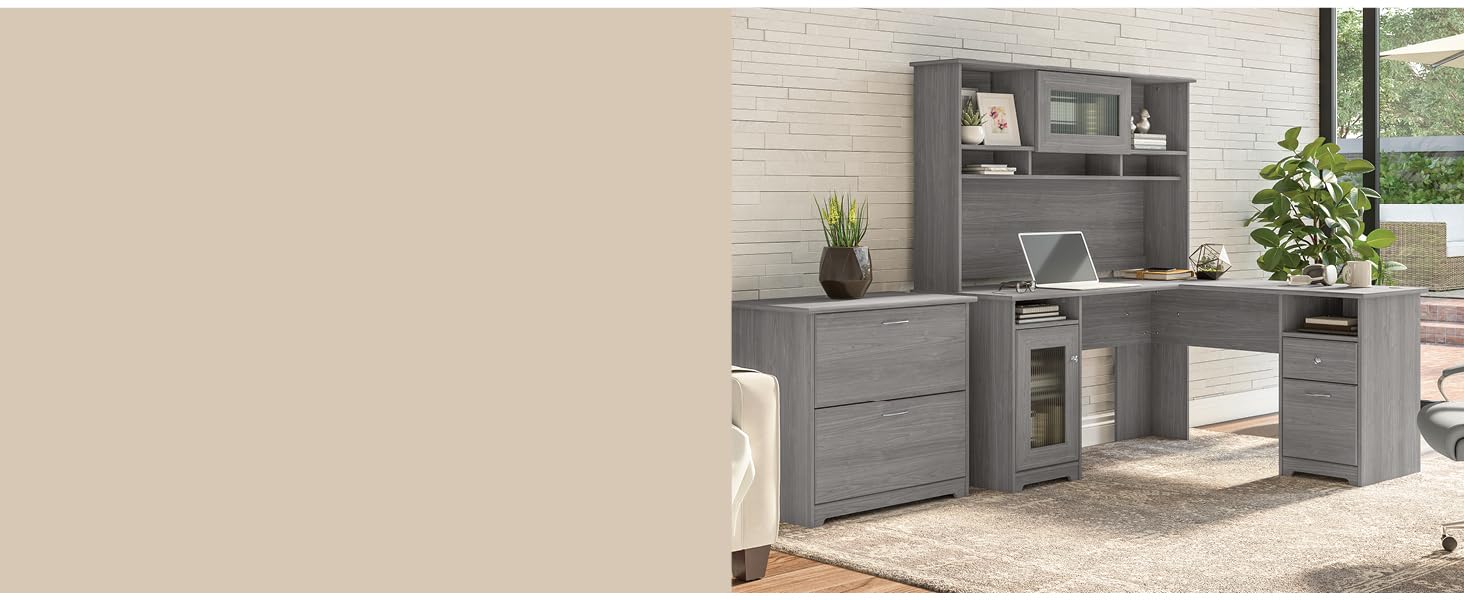 l shaped desk with hutch and drawers file cabinet corner computer home office cabot bush furniture