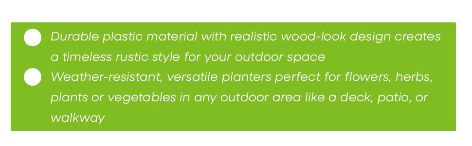 Fox Valley Traders Realistic Wood Look Barrel Planters Lightweight Durable Plastic