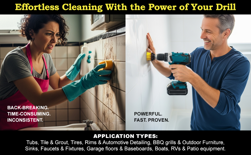 Effortless cleaning with the power ofyour drill. Powerful, Fast, Proven