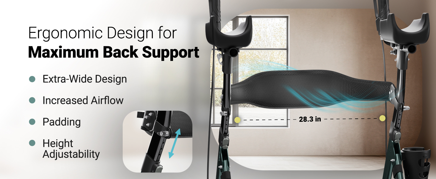 bariatric walker with breathable backrest