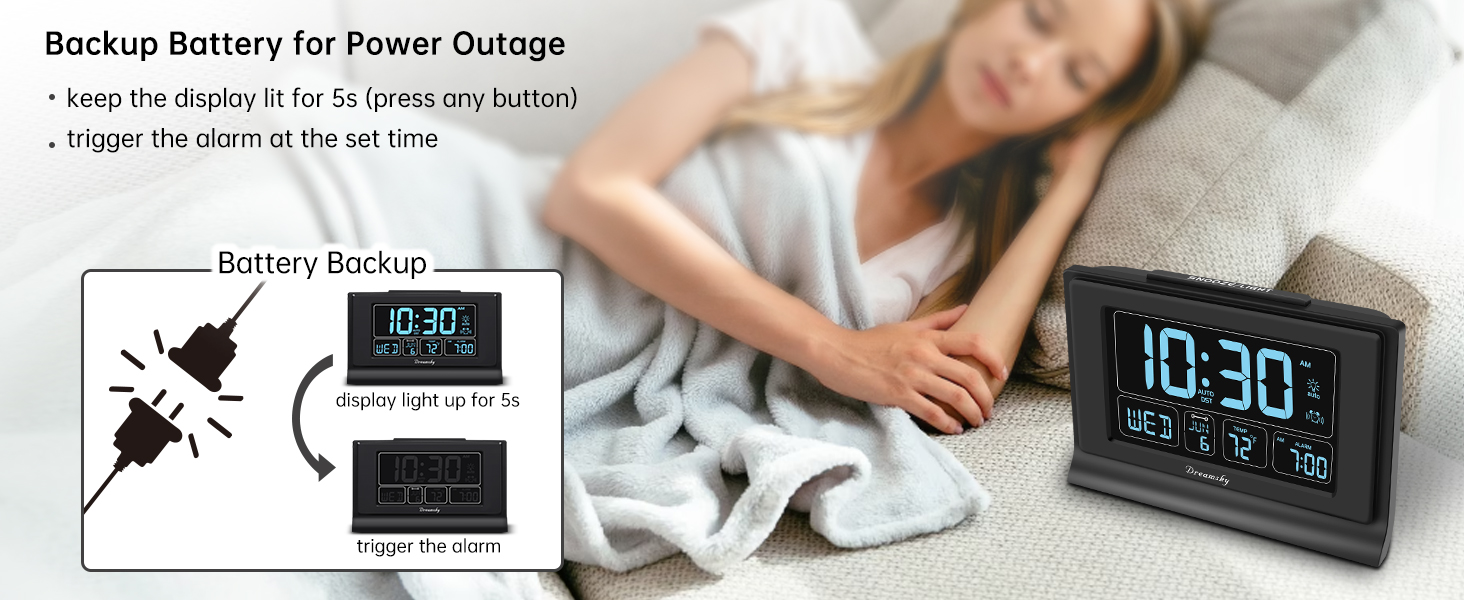 alarm clock with date and weekday