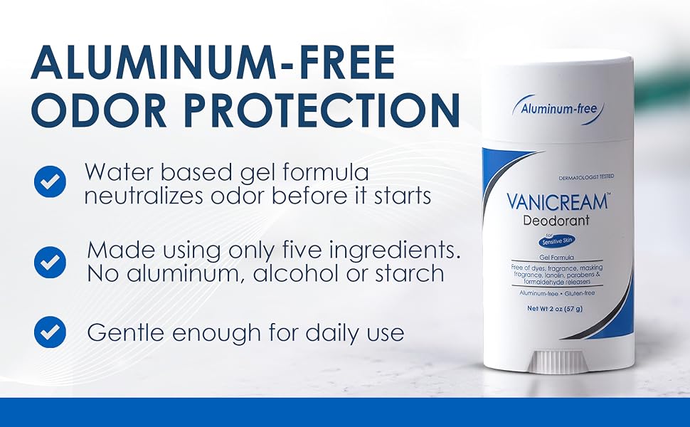 Vanicream deodorant gel aluminum free that provides odor protection and gentle for daily use.