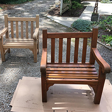 Teak outdoor furniture with and without application of Danish Teak Sealer