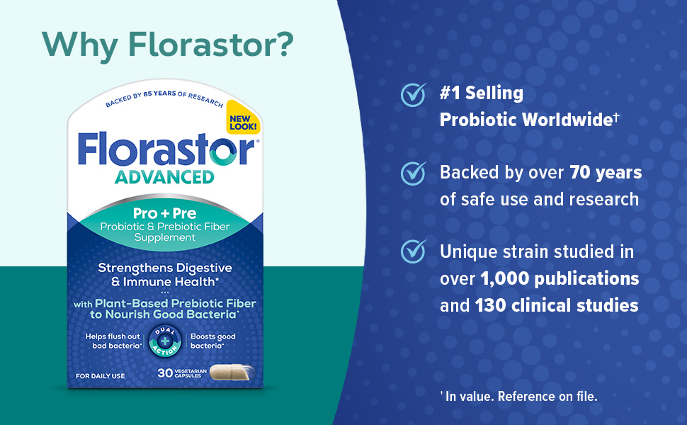 Florastor is backed by over 70 years of research and formulated with a unique probiotic strain
