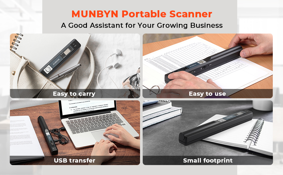 Portable scanner for documents photos