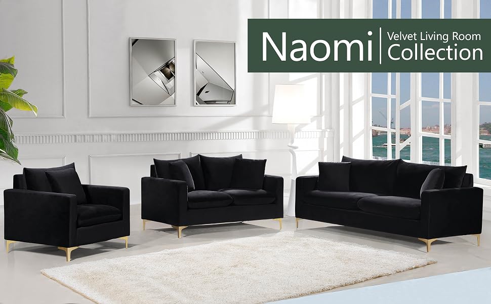 Meridian furniture, naomi, plush, velvet, button, tufting, ottoman, room, stainless steel, chrome
