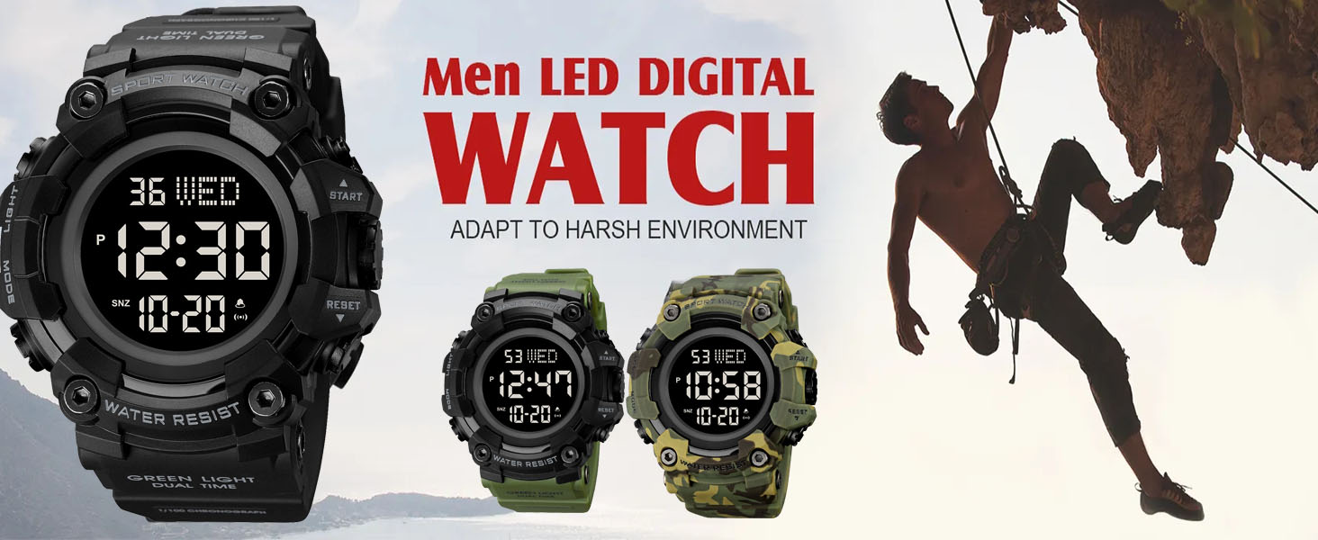FANMIS Mens Military Multifunction Digital LED Watch
