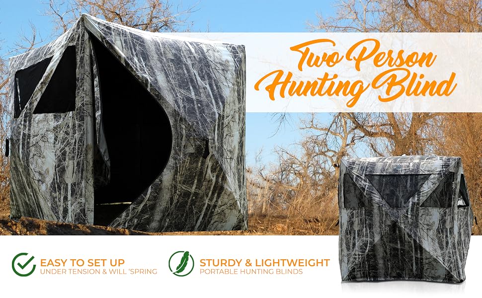Two Person Hunting Blind - Water Resistant Durashell Plus Hunting Ground Blind Tent Pop Up Blinds