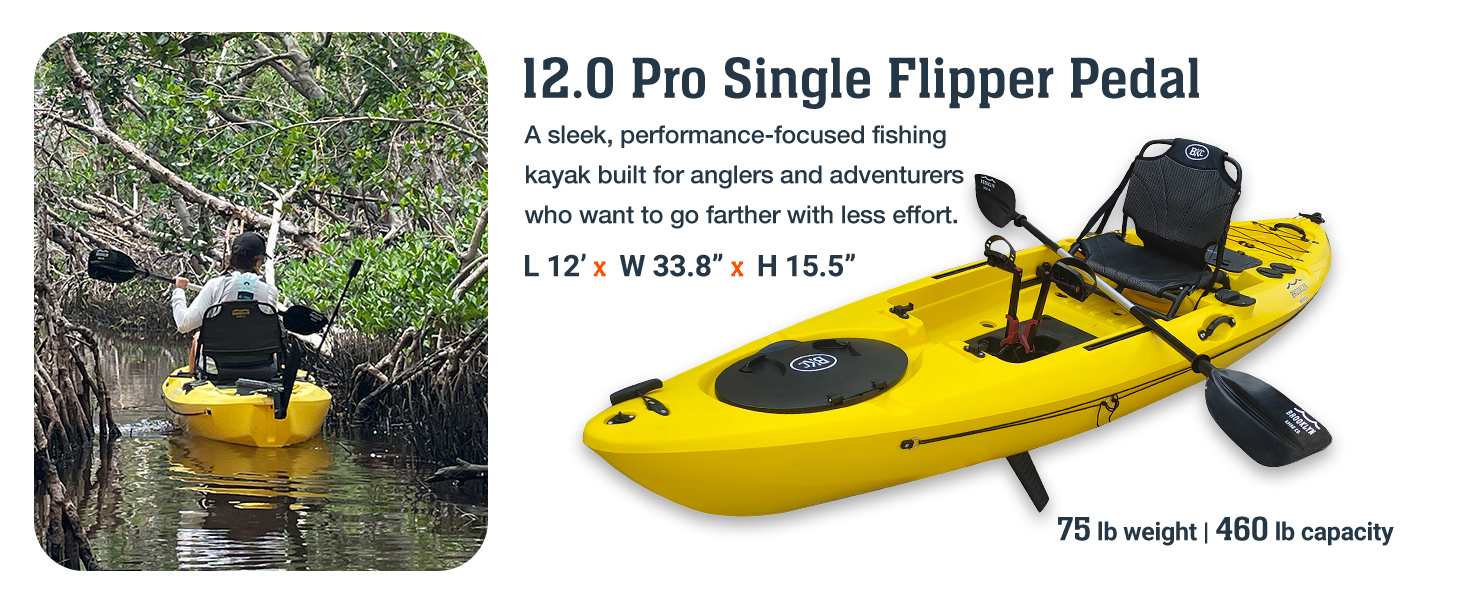 12.0 pro single flipper pedal kayak paddling though canal