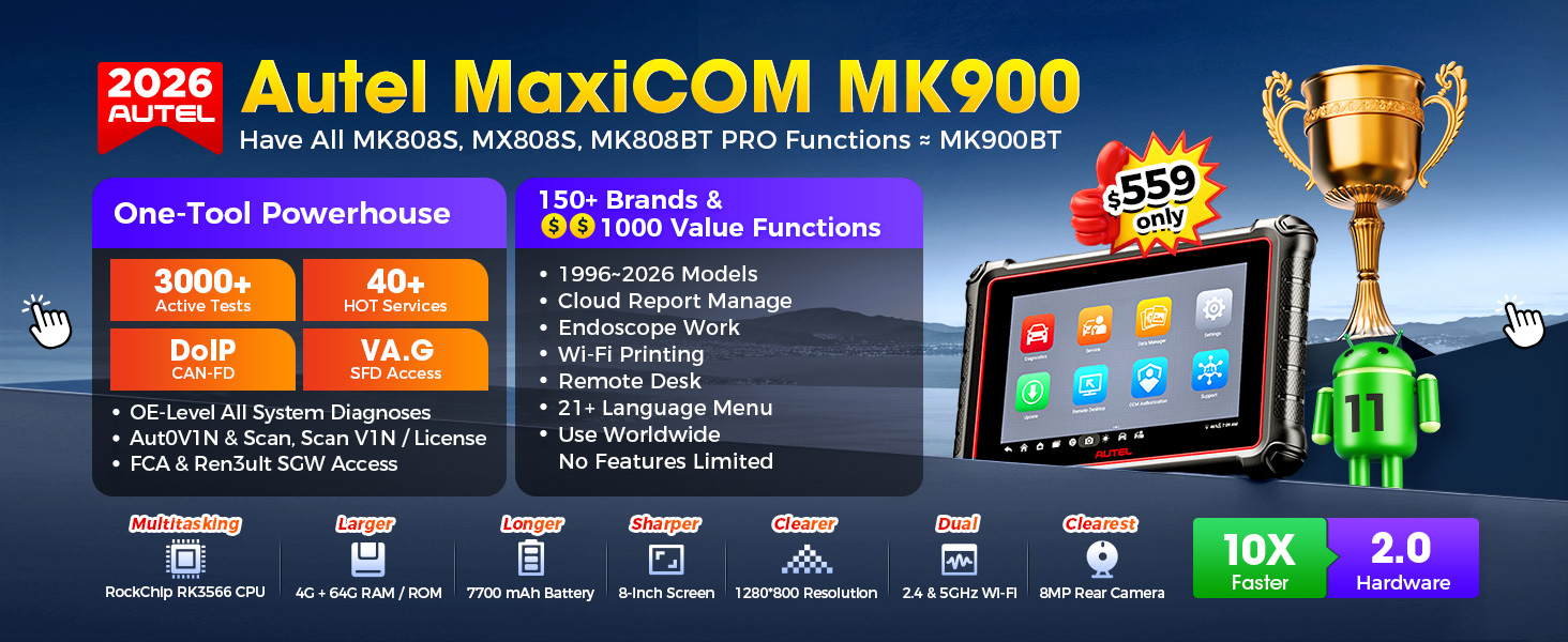 2026 Autel MaixCOM MK900 MK900-BT MaxiCheck MX808S MX900 OBD2 Scanner for all cars
