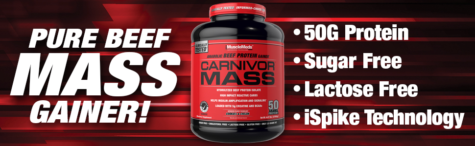 musclemeds carnivor mass gainer 50 grams of protein sugar free lactose free