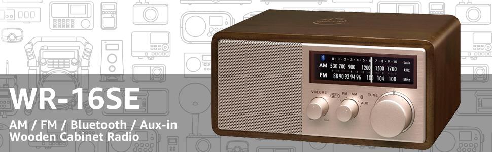 sangean wr-16se am fm bluetooth aux-in wooden cabinet radio