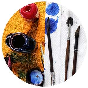 watercolor paint and brushes