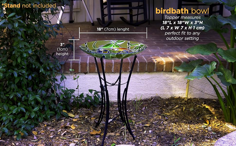 KPP602T-18 - Round Outdoor Birdbath Bowl Topper with Colorful Painted Parrot Design