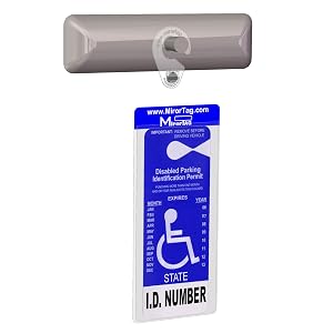 handicap placard holder mirortag silver with hook and rear view mirror