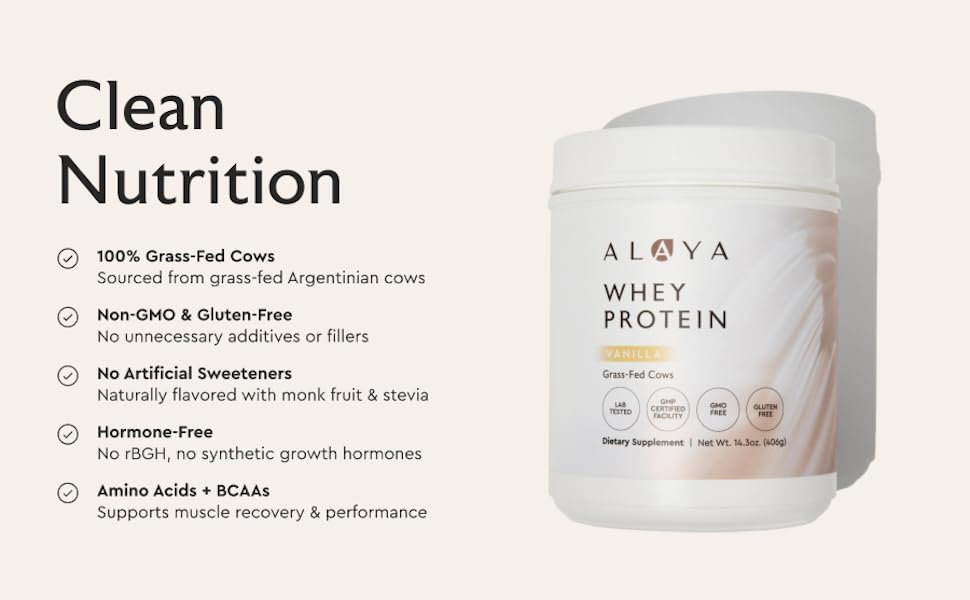 Non-GMO whey protein powder that is gluten-free and lab tested for quality.