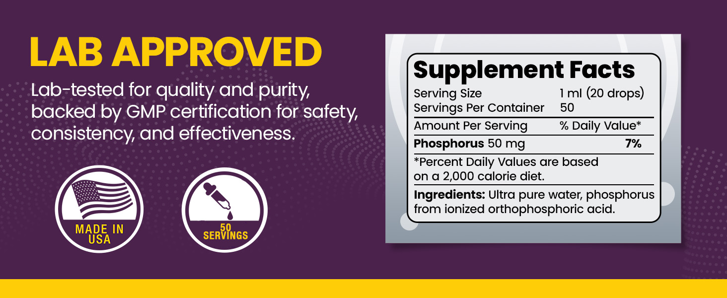 WellnessOne Phosphorus Liquid Drops Premium A+ Content liquid phosphorus supplement phosphorus drops