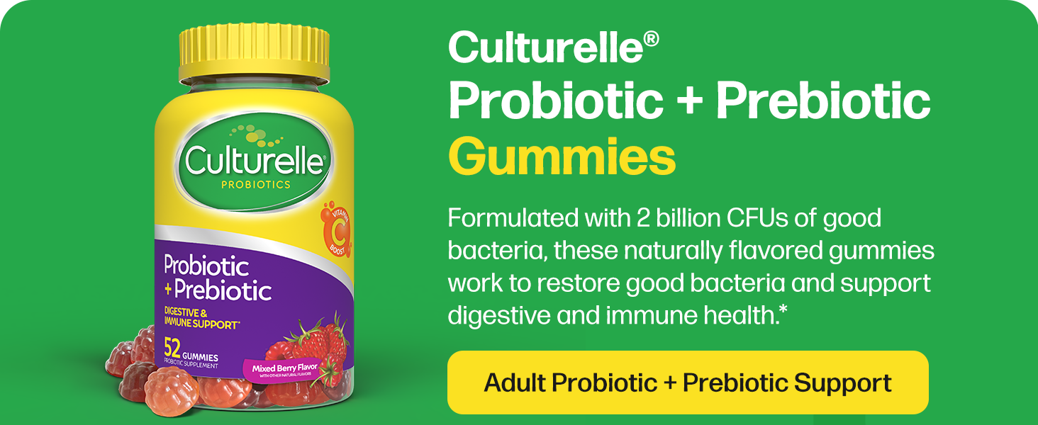 Culturelle Daily Probiotic Gummies for Women &amp;amp; Men Probiotic + Prebiotic for Digestive Health Vegan