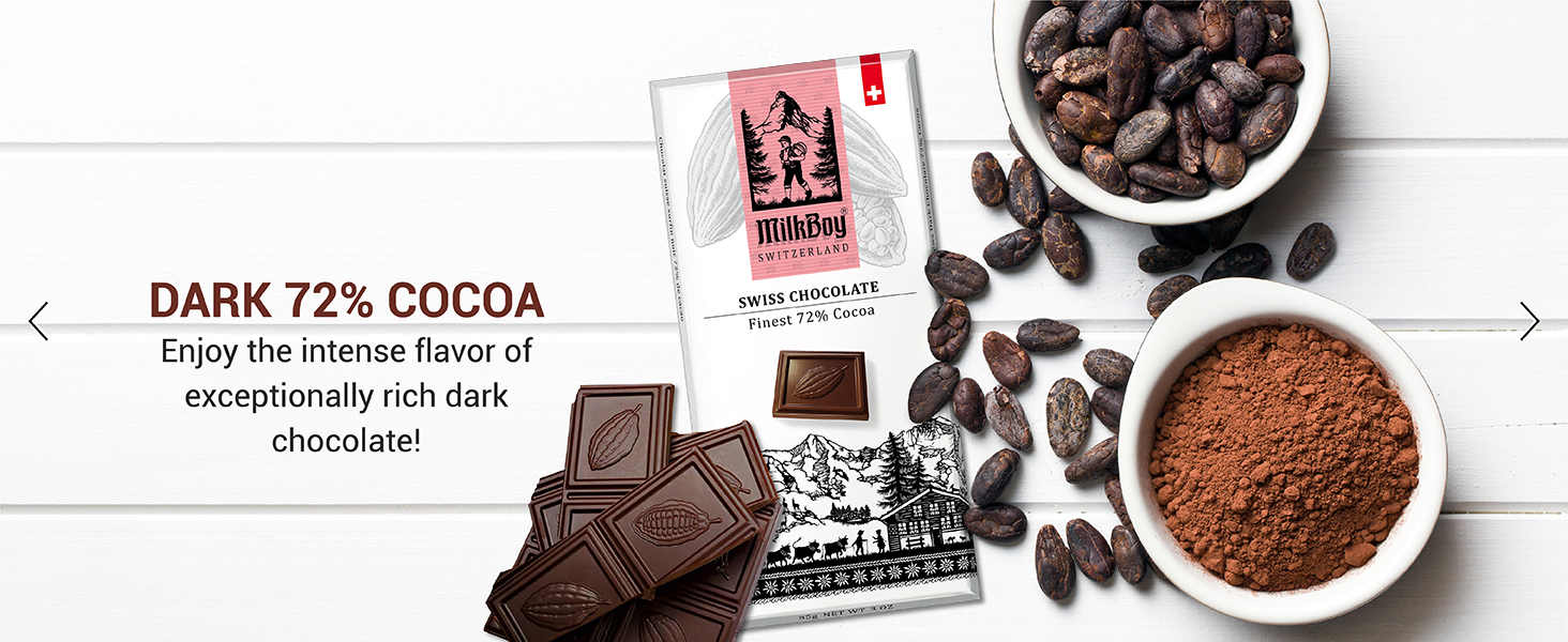 MilkBoy Swiss Chocolates - Extra Dark Chocolate Bars 72% Cocoa gourmet dark chocolate gift set
