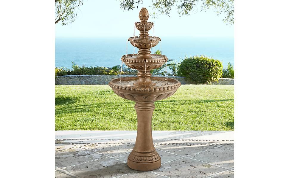 Sag Harbor 66" High Stone 4-Tier LED Outdoor Floor Fountain
