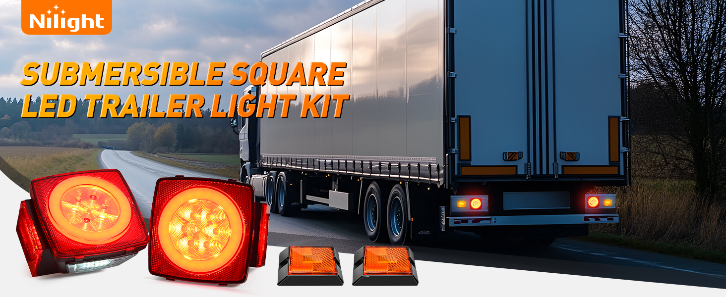 Square LED Trailer Light Kit with halo glow Stop Turn Tail Side Marker License Lamp