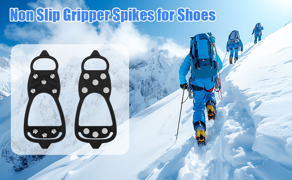 2 Pairs Ice Cleats for Shoes and Boots, 8 Steel Gripper Spikes Non-Slip Traction Cleats, Micro Shoe