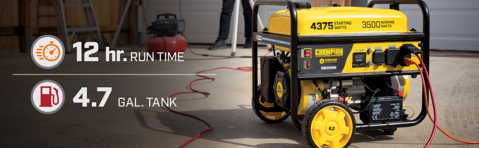 Fill up the 4.7-gallon tank of gasoline, run at 50% and enjoy up to 12 hours of power