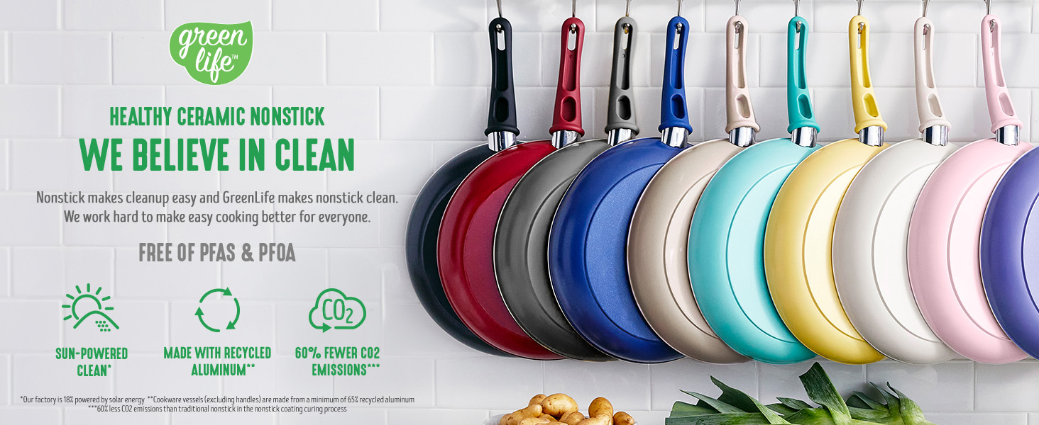 GreenLife, Ceramic Nonstick, PFAS-Free, Non-Toxic, Cookware, Frypans, Soft Grip