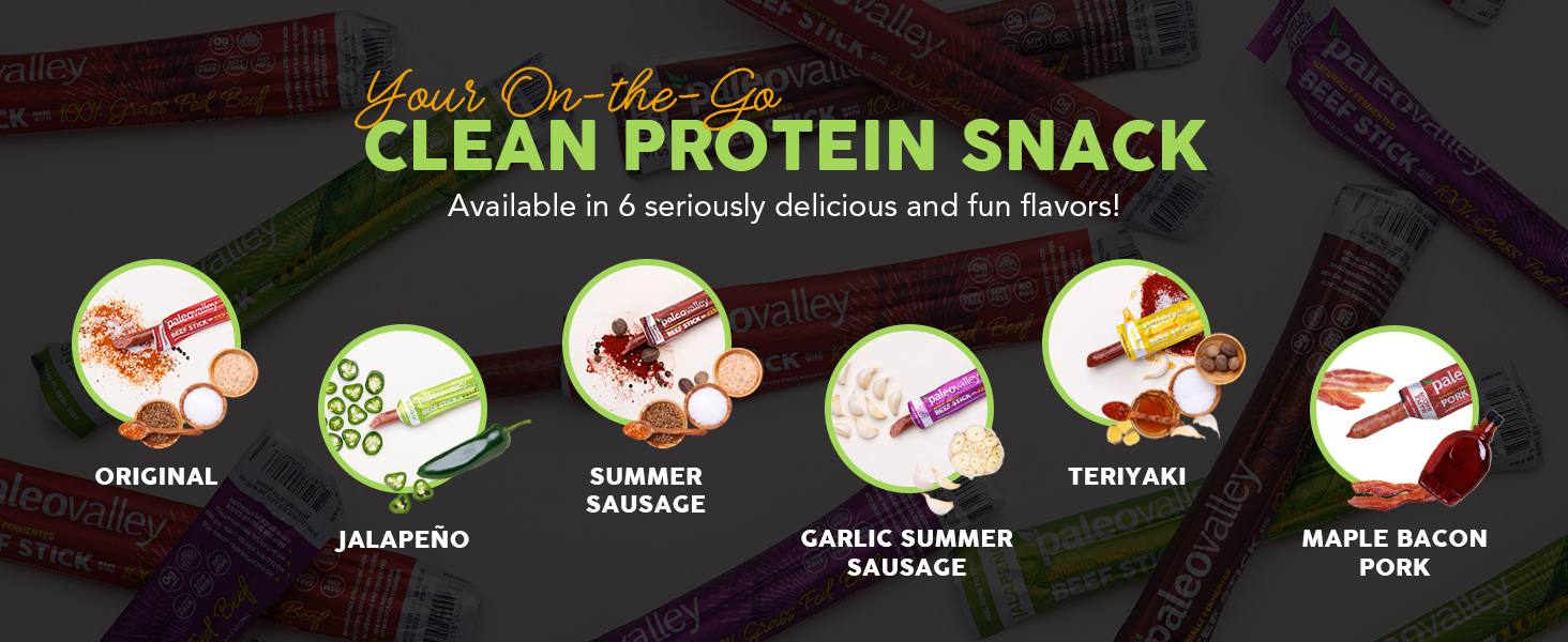 Paleovalley beef sticks gluten free high protein jerk snack summer healthy